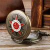 UdSSR Retro Bronze Taschenuhr Pentagramm Party Emblem Sowjetunion Symbol Sichel Stilvolle Quarzuhren mit Halskette