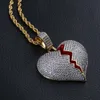 Hip Hop Jewelry Iced Out Pendant Luxury Designer Necklace Mens Gold Chain Pendants Bling Diamond Break Heart Charms Hiphop Rapper Love Accessories