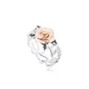 Heißer Verkauf Solide 14k Rosegold Blumenschmuck 925 Sterling Silber Blumenring Damen Zweifarbig Romantische Rose Hochzeit Verlobungsringe