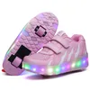 HEELYS LED Flashing Roller Boate Buty Dzieci Niewidzialne podwójne kółki chłopiec dziewczyna rolka łyżwiarki Luminous Buty Sneakers Buty