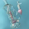 Hookahs New Double Recycler Glass Bong Fab Egg Heady Dab Oil Rigs Turbine Percolator Glass Bongs Milky Purple Green Water Pipes HR319