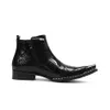 Man orygine zimowe mężczyzn marki marki projektantki kostki formalne sukienki skórzane buty zip motocykl krótkie buty czarne 759 s
