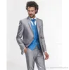 New Arrival Shiny Silver Groom Tuxedos Notch Lapel Man Work Business Suit Mens Party Blazer Coats Trousers Set (Jacket+Pants+Vest+Tie) J725