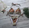 Melpheier Bikini 2020 Girls String Ties Halter Бразильский Бикини Купальник Письмо Печать Купальники Летний Пляж Носить Купающийся Костюм