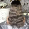 180 Dichte Ombre Grau Lace Front synthetische Perücken mit Babyhaar Mittleres Verhältnis 134 Körperwelle Spitzenperücke für Frauen gebleichte Knoten Prep7407009