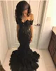 Chic Black Beaded Mermaid Prom Dresses Lovertjes uit de schouderhals Afrikaanse avondjurken Plus Size Sweep Train Feather Formal Dress