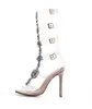 Plus size 35 to 40 41 42 Luxury rhinestone sandals nude PVC transparent T strap ankle wrap high heels women designer sandals