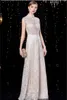 High Neck Sexy Lange Abendkleider Illusion Sheer mit Stickerei Nixe-Abschlussball-Kleid-Reißverschluss-Rückseite