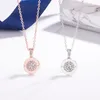 Double Sided Round Pendant Necklaces for Women Rose Gold Luxury Rhinestone 925 Sterling Silver Choker Necklace Fashion Girls Party Jewelry