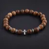 Amader Hot Mannen Natuurlijke Houten Kralen Cross Armbanden Onyx Meditatie Gebed Bead Armband Dames Houten Yoga Sieraden Homme