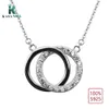 Kasanier 925 Sterling Zilver Helder Bezel Setting Zirkoon Dubbele Ronde Vorm Hangers Ketting Voor Dames Party Elegante Sieraden