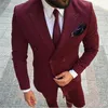 인기있는 부르고뉴 남자 웨딩 턱시도 피크 옷깃 더블 브레스트 틴 쉐도우 턱시도 2019 스타일 남성 비즈니스 디너 / Darty Suit (Jacket + Pants + Tie) 205