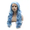 Synthetic longo ondulado Lace Front Light Partido Cosplay peruca azul