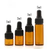 VS Hot koop 1ml 2 ml 3 ml Amber glazen flessen lege mini glazen druppelaar flessen met zwarte dop voor essentiële olie e vloeistof