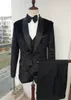 New Flannel With Pattern Groom Tuxedos Shawl Lapel Men Business Suits Wedding Prom Dinner 3 Piece Thick Blazer (Jacket+Pants+Vest+BowTie) W518