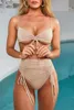 Bikini liso de cintura alta, traje de baño de cuerdas, traje de baño de estilo vendaje para mujer, traje de baño de cintura alta, traje de baño sexy, bikini verde neón 2019 Nuevo HISIMPLE