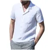 Mens Summer Casual Shirt Vintage Pure Färg Linne Kortärmad Male Skjortor Andas Mens 'Dress Shirts Camisa Masculina Blouse