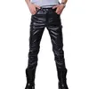 Mens Skinny Shiny Gold Silver Black PU Leather Pants Motorcycle Men Nightclub Stage Pants for Singers Dancers Casual Trousers