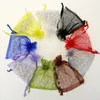 Hot nouveaux sacs à bijoux mixtes Organza bijoux fête de mariage sacs-cadeaux de noël violet bleu rose jaune noir avec cordon 7*9 cm WCW254