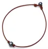 Collana di perle Gioielli fatti a mano in pelle Corda Collana con ciondolo di perle Collana di perle d'acqua dolce naturale imitazione GB1224