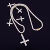 Mäns Zircon Cross Pendant med 4 mm tennis halsband kedja guld silver färg hip hop smycken 18inch-30inch