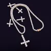 Mäns Zircon Cross Pendant med 4 mm tennis halsband kedja guld silver färg hip hop smycken 18inch-30inch