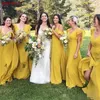 Sarı Gelinlik Modelleri Bir Çizgi Şifon Seksi Backless 2022 Sapanlar V Boyun Kısa Cap Kollu Honor Kıyafeti Beach Düğün Konuk Giyim Hizmetçi