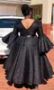 Plus Black Girl Size Lace Prom Dresses Tea Length Long Poet Sleeves Jewel Neck V Back Vintage A Line Formal Evening Party Gowns intage