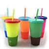 24oz kleur veranderende beker plastic drinken tuimelaars met deksel en stro snoep kleuren herbruikbare koude dranken beker magische koffiebier mokken