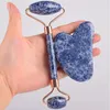 Sodalite ansiktsrulle gua sha skrapa verktyg present set skönhet hälsa hud akupunktur massager guasha massage nacke ögon kropp naturlig helande sten