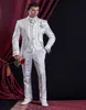 Ricamo Groomsmen picco risvolto smoking dello sposo bianco uomo abiti da sposa / ballo di fine anno / cena miglior uomo blazer (giacca + pantaloni + cravatta + gilet) K186