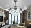 NEW LED Crystal Chandelier Fan Lights Invisible Fan Crystal Lights Living Room Bedroom Restaurant Modern Ceiling Fan 42 Inch with Remote MYY