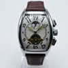 Reduziert Genf Luxusmarke Leder mechanische automatische Mensuhren drop Tourbillon Skelett Goldmannarmbanduhr