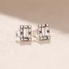 Rose Gold Square Halo Stud Earrings Real 925 Silver Women 남성 파티 보석 오리지널 상자 Pandora CZ Diamond 여자 친구 선물 이어링