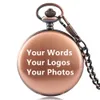 Montres de conception personnalisée mots Logo Po sur la couverture ou le cadran boîtier lisse montre de poche analogique à quartz collier pendentif chaîne Un231D