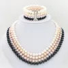 Natural 78mm Freshwater Pearl 4 Row Necklace Armband Earring Set Woman Girl Wedding Christmas Highend Gift Whole3355988