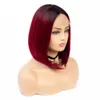 Bob Wig 12inch Short Synthetic Lace Front Wigs for Women Ombre Black Wine Red Wig