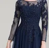 2020 Plus Size Dark Navy Scoop Neck Długość podłogi Długość Tiul Matka Sukienka panny Młodej Z Frezowanie Cekiny Na Wedding Party Custom Made