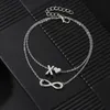 Silver 26 bokstäver a till z kärlek hjärta fotled kedja dubbel lager barfota strand anklet smycken kvinnor fötter tillbehör armband mode smycken