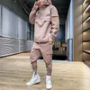 남성용 Tracksuits 2021 Workwear Jacket 후드 자켓 + 바지 2PC 세트 야구 느슨한 풀오버 코트 롱 바지 망복 1