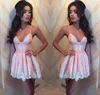 Sweet Pink 2018 Short Prom Dresses Spaghetti Straps Lace Formal Girls Party Gowns Saudi Arabic 2K17 Black Girls Dress
