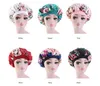 Cap Silk Mulheres Long Hair Care Floral Satin Bonnet impressão Night Cap Hat sono cabeça envoltório elástico macio da flor de seda do cabelo Bonnet Headwrap