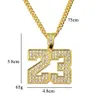 Hip Hop Numéro 23 Diamants Pendants Colliers pour hommes en alliage en alliage en alliage argent doré