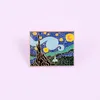 Van Gogh Retro Pins Starry Night Night Black Broches for Women Pintura a óleo Pintura de arte Pin Pin Gifts