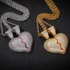 YJW пары ожерелье Хип-хоп Личность Две Половинки Heartbroken Комбинация Подвеска Медь инкрустированные Циркон Сломанный
