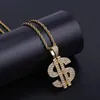 Mannen $ dollar symbool hanger ketting iced out hiphop sieraden goud zilveren kleur kubieke zirkoon met gratis touw ketting