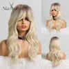 Printes perruques droites Ombre Black Blonde Ash Wigs avec franges résistantes à la chaleur Synthétique pour femmes