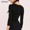 Articat الخريف إلكتروني مثير kintted ارتداءها الصلبة طويلة الأكمام bodycon رومبير المرأة بذلة عارضة يوتار المرأة وزرة C19040301