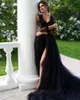 Gothic Black A-Line Bröllopsklänningar Långärmad Sexig V Neck Illusion Topp Tulle Skirt Boho Black Bridal Gowns Custom Made 2020 Nyanlända