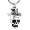 LKJ10019 Män Halsband Skull Cremation Urn Cowboy Hat Hänge Minnesmärke Eraser Körs Kista Rostfritt stål Begravning Kista Locket